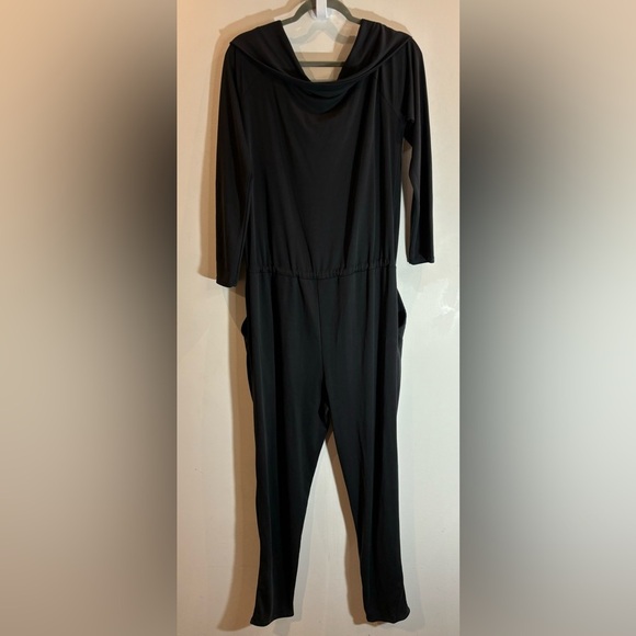 FABLETICS Sz L Tess Off Cowl Neck Off Shoulder Jersey Knit Long Sleeve Jumpsuit - Picture 3 of 7